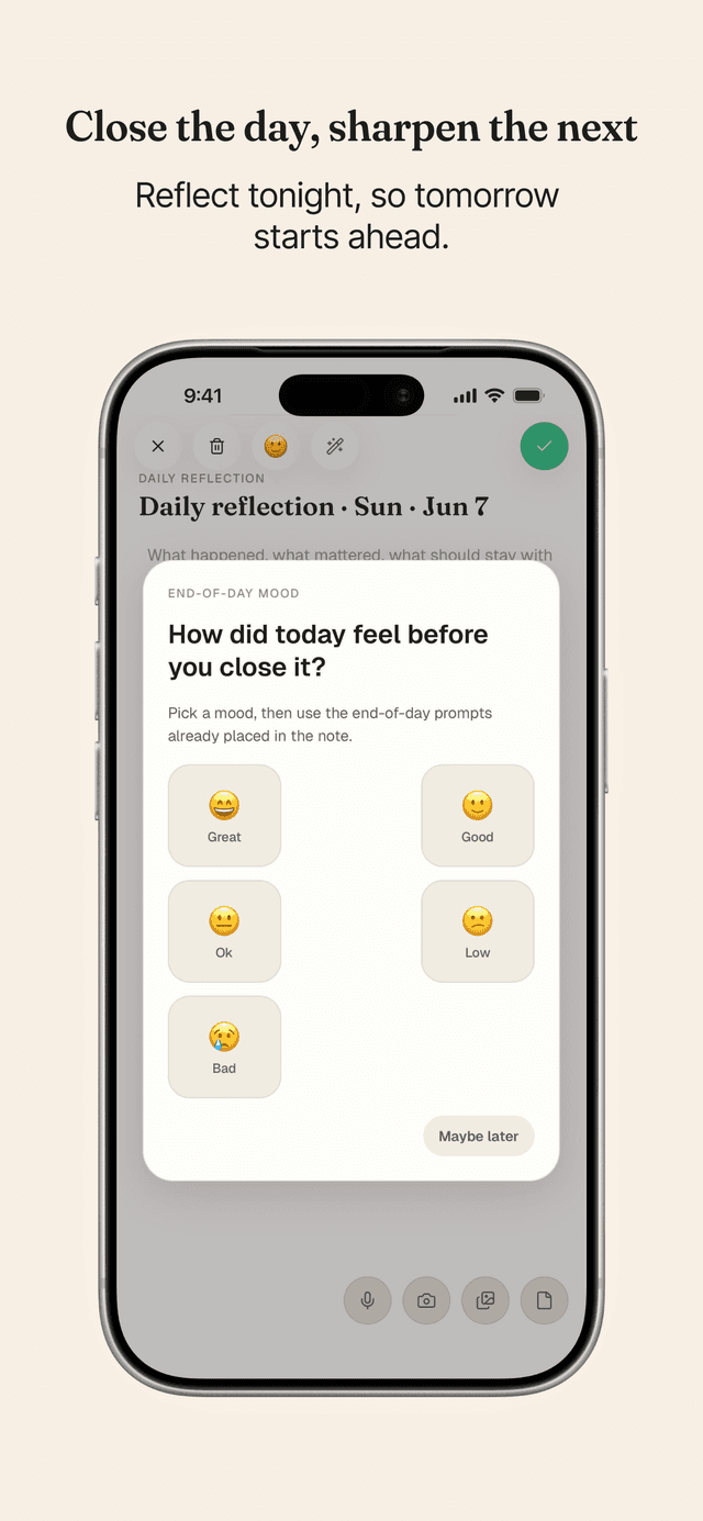 Daily reflection with end-of-day mood check